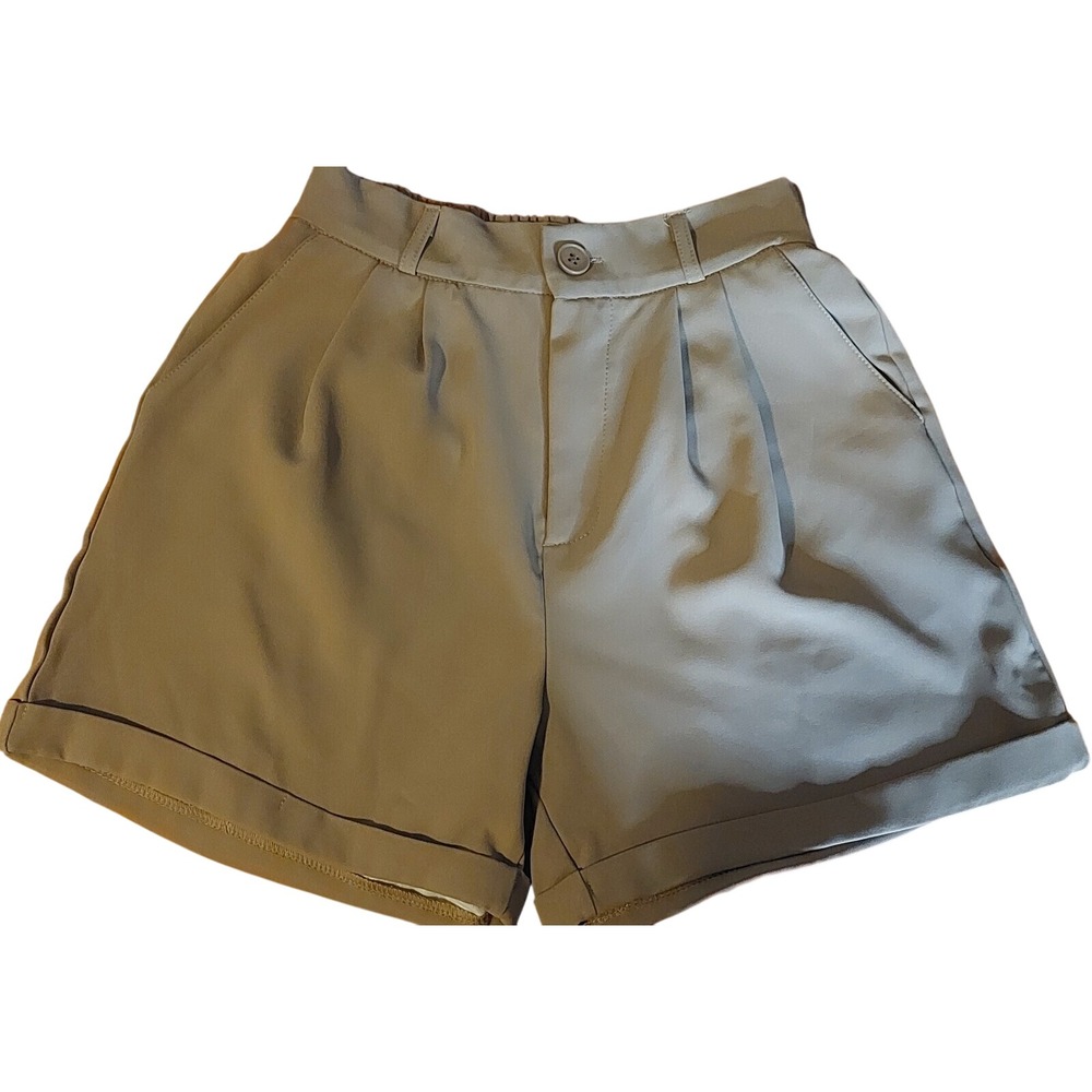 High Waist Shorts Cuffed Hem Casual Neutral Toned Preppy Fashion #84C